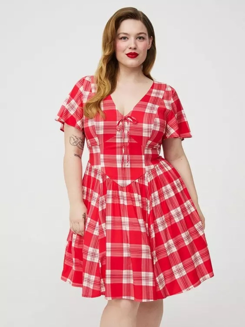 Torrid retro chic Red Plaid V-Neck Women’s Dress with petticoat size 22 NWOT - Picture 7 of 7